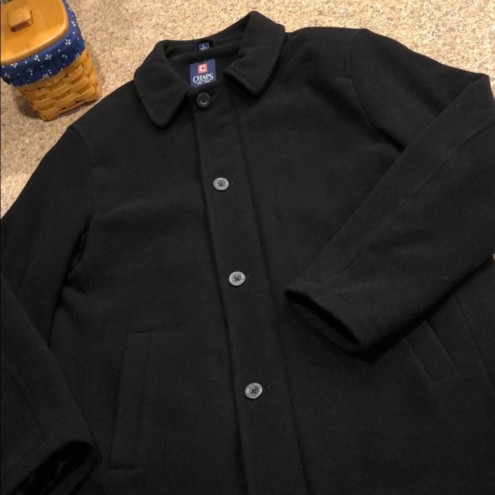 Chaps Men’s Wool Blend Black Coat Size Large Dress Coat